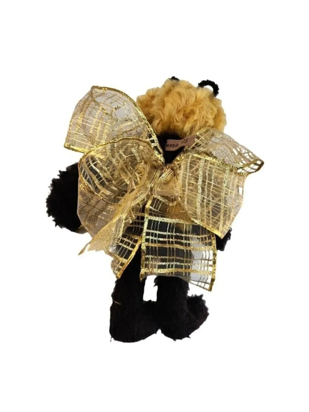Vintage Handmade Bumblebee Teddy Bear Weighted Plush Golden Ribbon Bow